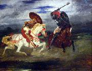 Eugene Delacroix Combat de chevaliers dans la campagne. oil